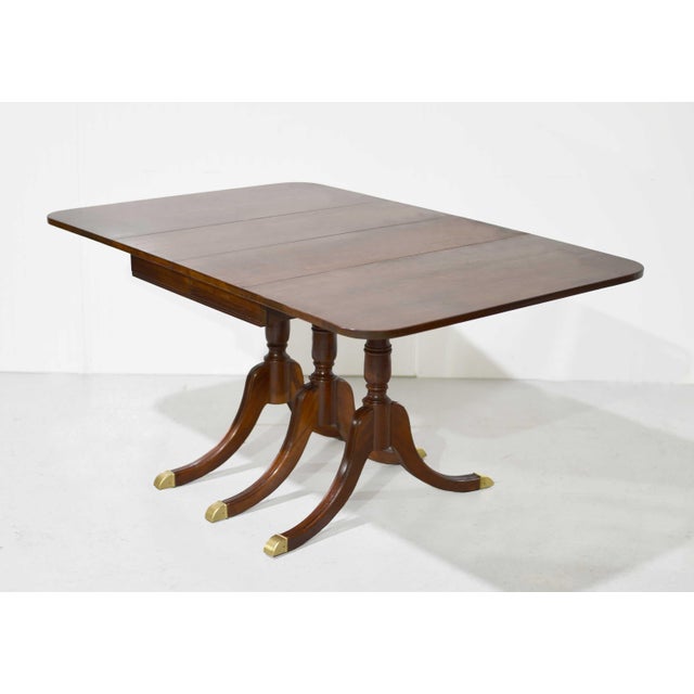 Mid Century Regency Style Mahogany Drop-Leaf Dining Table With Brass Capped Feet For Sale - Image 4 of 13