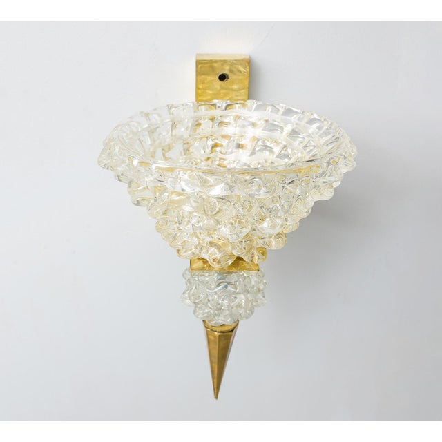 Light Gray Contemporary Pair of Murano Rostrato Glass Sconces - Manner of Barovier Toso For Sale - Image 8 of 10