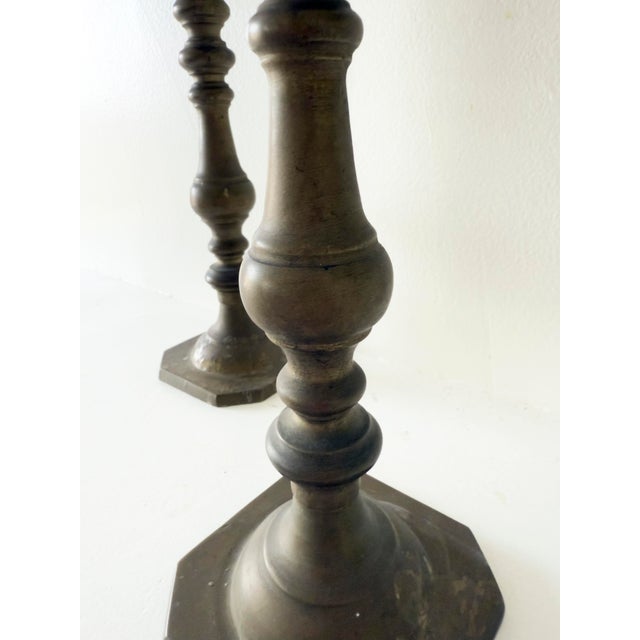 Vintage Mid-Century Modern Brass Turned Candlestick Holders, a Pair For Sale - Image 4 of 13