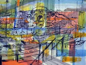 1950s "Palace of Fine Arts, San Francisco" Abstract Architectural Watercolor Painting