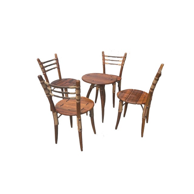 1990s Pacific Green Sculptural Leather Cord Chairs, With Side Table Set of 5 For Sale - Image 9 of 9