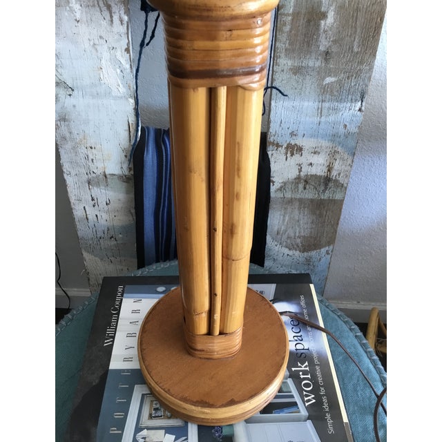 Wood Mid Century Rattan Table Lamp For Sale - Image 7 of 13