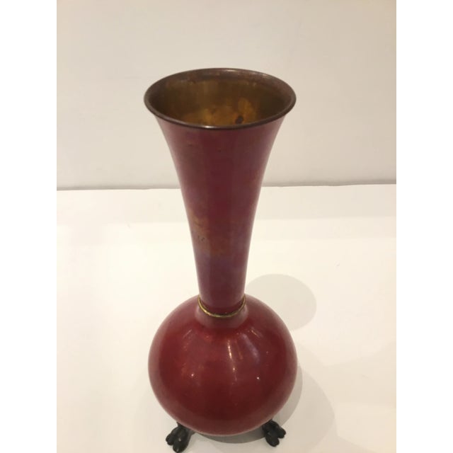Traditional Early 20th Century Red Enamel Bronze Vase For Sale - Image 3 of 6