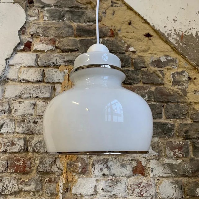 Mid-Century Modern White Opaline Pendant Light, Italy, 1970s For Sale - Image 3 of 7