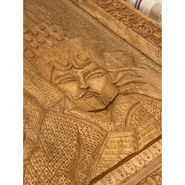 Early 20th Century Handcrafted Ornate Wooden Wall Relief Floral Art Sculpture Feat. Persian Royal Couple For Sale - Image 10 of 12