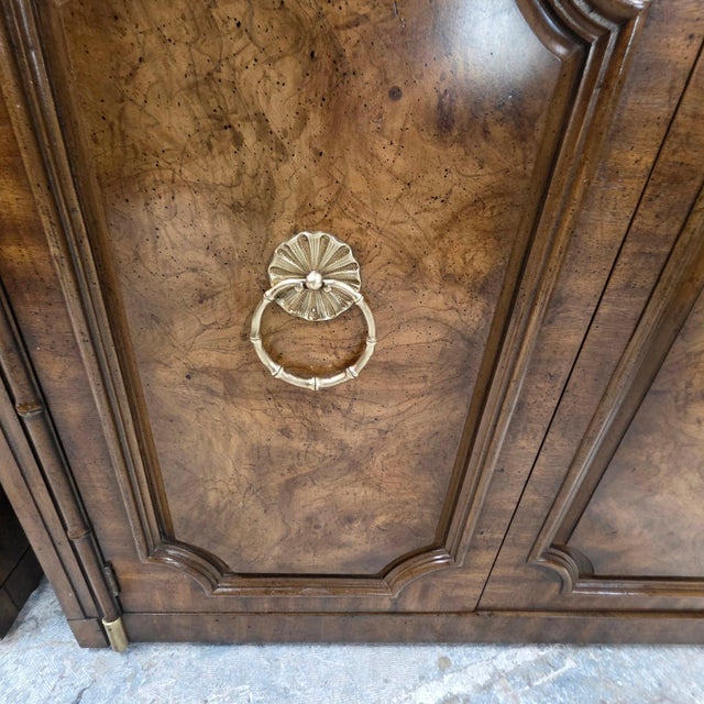 Pair of Mid 20th Century Weiman Faux Bamboo 2-Door (Burl Front) Server Cabinets For Sale - Image 9 of 10