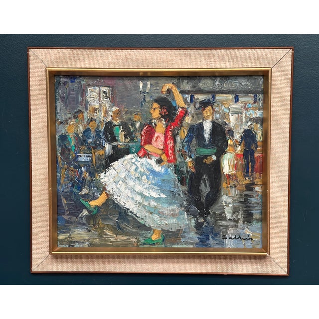 Dancing Couple in Lively Setting, 1950s, Oil on Canvas, Framed For Sale - Image 15 of 18