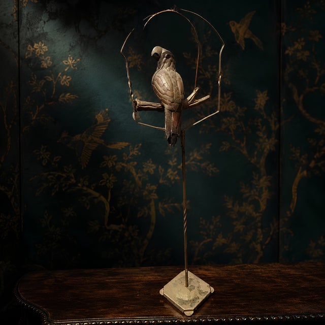 Vintage Brass & Copper Parrot on Perch With Stand & Hoop, Attributed to S. Bustamonte For Sale - Image 4 of 10