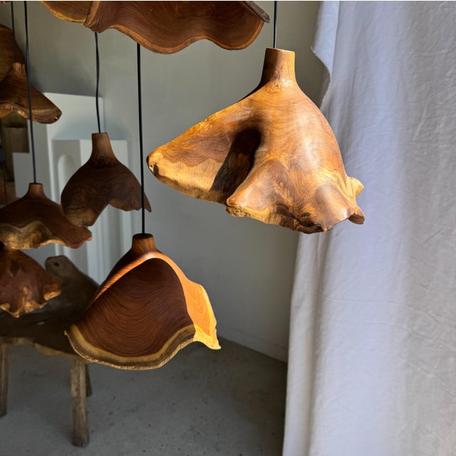 Small Organic Teak Pendant Light with Hat, 1980s For Sale - Image 11 of 18