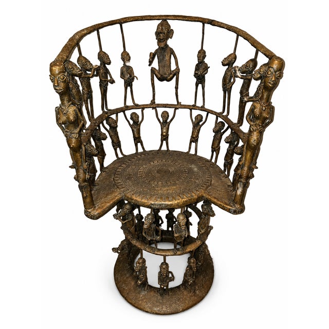 Tribal Handcrafted African Bronze Throne Chair From Cameroon For Sale - Image 3 of 7