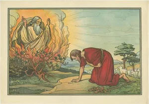 Philipp Schumacher, Religious Illustration of Moses and the Burning Bush, 1913, Print