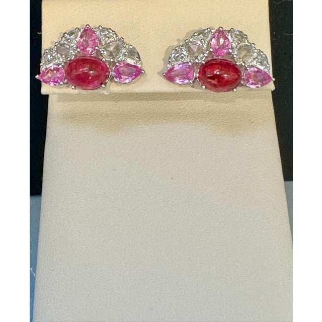 Pink Tourmaline and Pink Sapphire Earrings with Rose Cut Diamonds 18 Karat Gold For Sale - Image 18 of 18