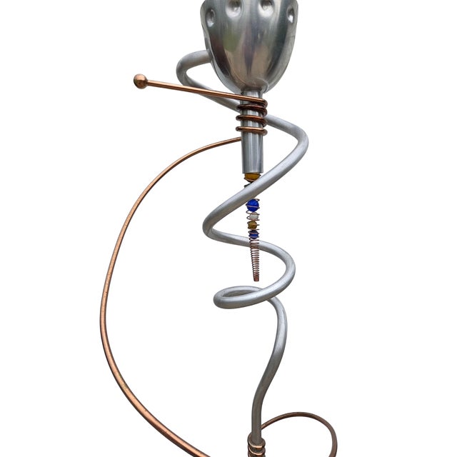 1990s Post-Modern Memphis Style Torchier Floor Lamp Sculptural Design Copper Aluminum For Sale - Image 4 of 18