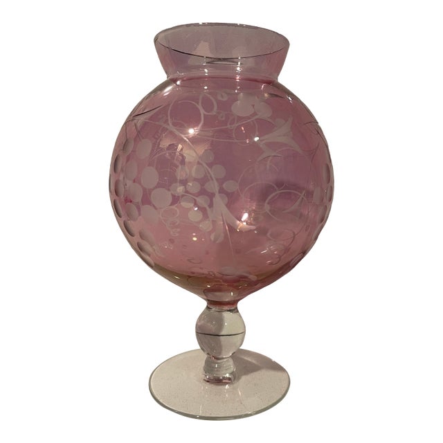 Victorian Etched Floral ‘ Gold Ruby’ Glass Bowl Vase For Sale