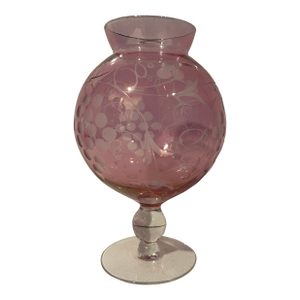 Victorian Etched Floral ‘ Gold Ruby’ Glass Bowl Vase