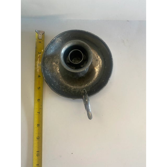 Early 20th Century Vintage Pewter Candle Stick Holder With Finger Loop For Sale - Image 5 of 6