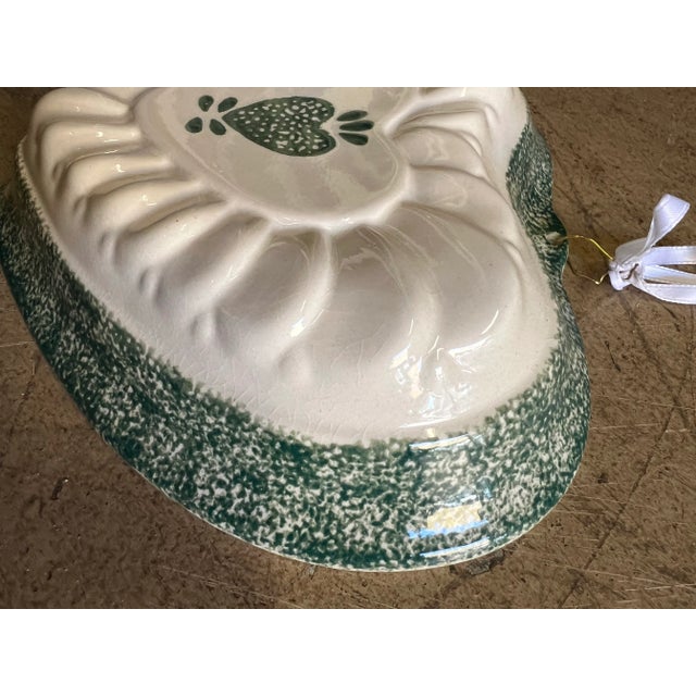 Farmhouse Vintage Ceramic Mold Shaped Heart Spongeware Green For Sale - Image 3 of 5