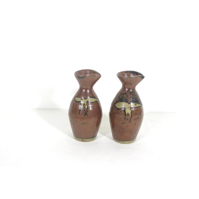 Japanese Vintage Japanese Stoneware Sake Bottles Small Pitchers, a Pair For Sale - Image 3 of 8
