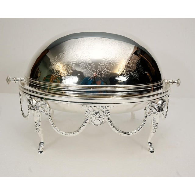 Metal Edwardian Revival Silver-Plated Chafing Entree Dish with Revolving Dome Cover For Sale - Image 7 of 12