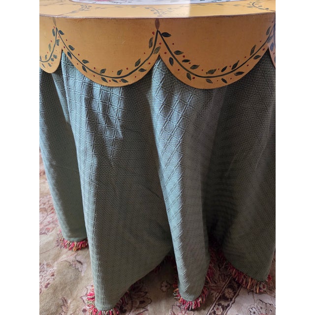 Custom Side Accent Table – Hand-Painted Metal Top & Fabric Skirt For Sale - Image 4 of 14