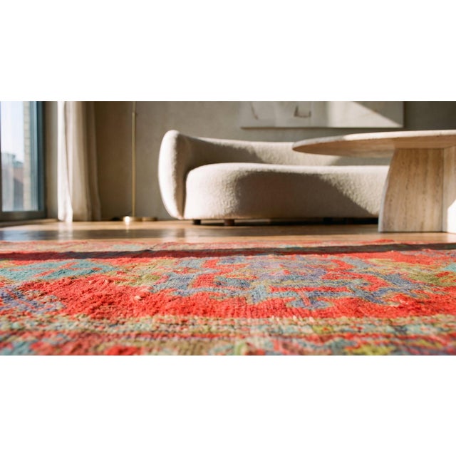 Eye-Catching Large Red Background Color With Medallion Design Antique Turkish Oushak Runner For Sale - Image 9 of 9