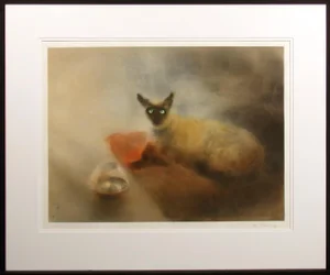 Kaijo Moti "Gita" Siamese Cat Matted Hand Signed Aquatint Etching