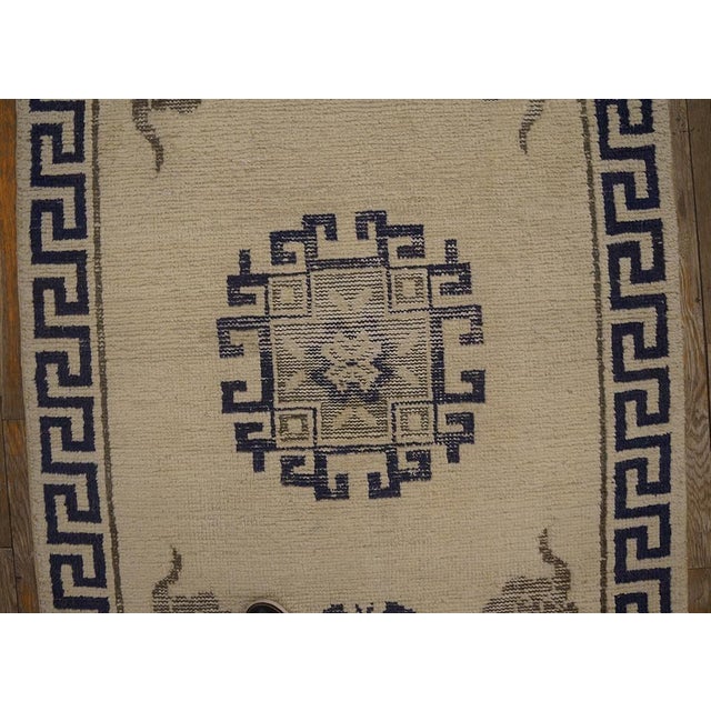 Strikingly Ivory Background and Chinoiserie Pattern Antique Chinese Mongolian Runner For Sale - Image 9 of 10