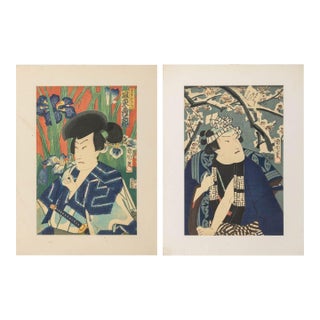 Toyohara Kunichika Kabuki Actor Scene Woodblocks, 2 For Sale