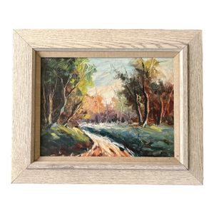 1950’s Original Modernist Stream in the Woods Impressionist Landscape Painting Vintage Frame