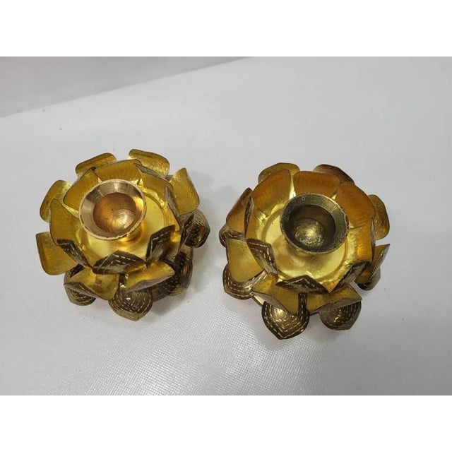 Mid Century Lotus Brass Candle Holders - a Pair For Sale - Image 10 of 11