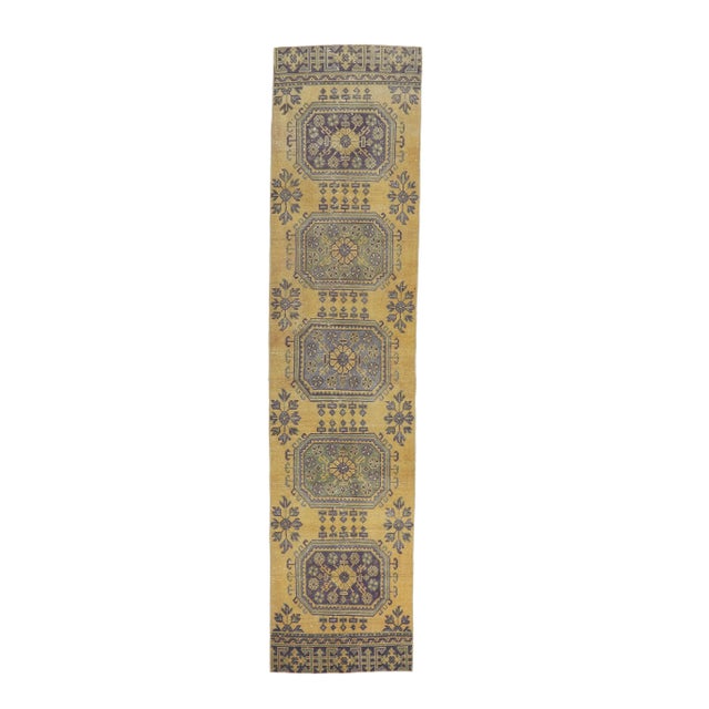 Yellow 1980s Vintage Turkish Hand-Knotted Floral Runner For Sale - Image 8 of 8