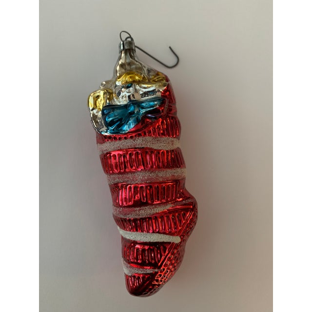 1960s 1960s Vintage German Christmas Glass Stocking Christmas Ornament For Sale - Image 5 of 5
