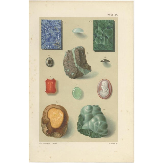Paper Antique Gemstone Prints with Blue and Green Minerals from Bauer, 1900s, Set of 4 For Sale - Image 7 of 10
