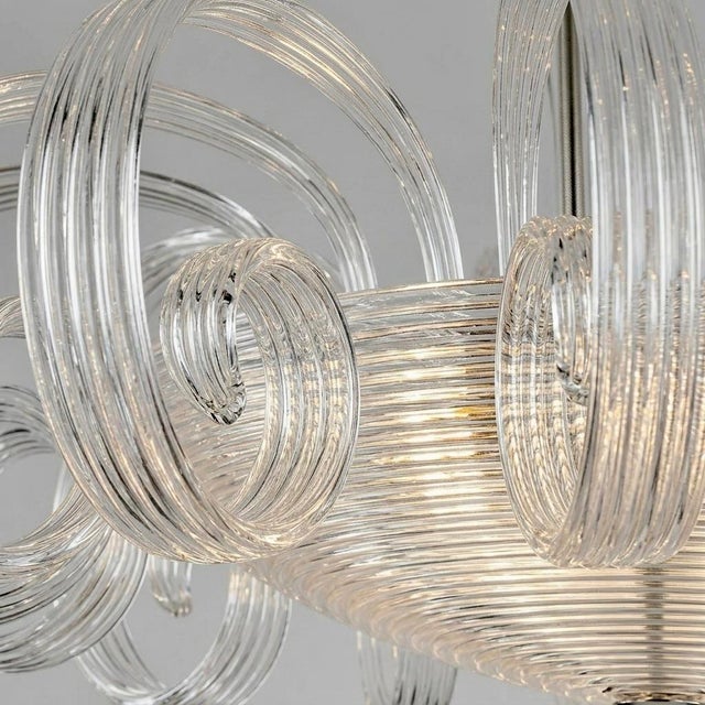 Art Nouveau Large 1940s Barovier & Toso Murano Chandelier – Pulegoso Glass With Floral Elements For Sale - Image 3 of 6