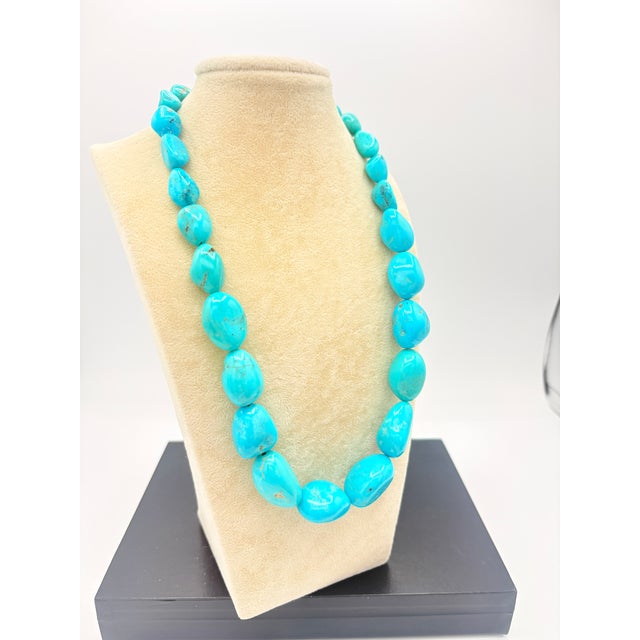 Tribal 1970s Hand-Fabricated Sterling and Turquoise Nugget Necklace W/ Mosaic Inlay Clasp For Sale - Image 3 of 16
