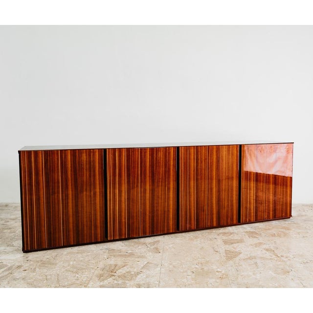 Mid-Century Lacquered Sideboard in Rosewood Zebrawood, 1970s For Sale - Image 4 of 13