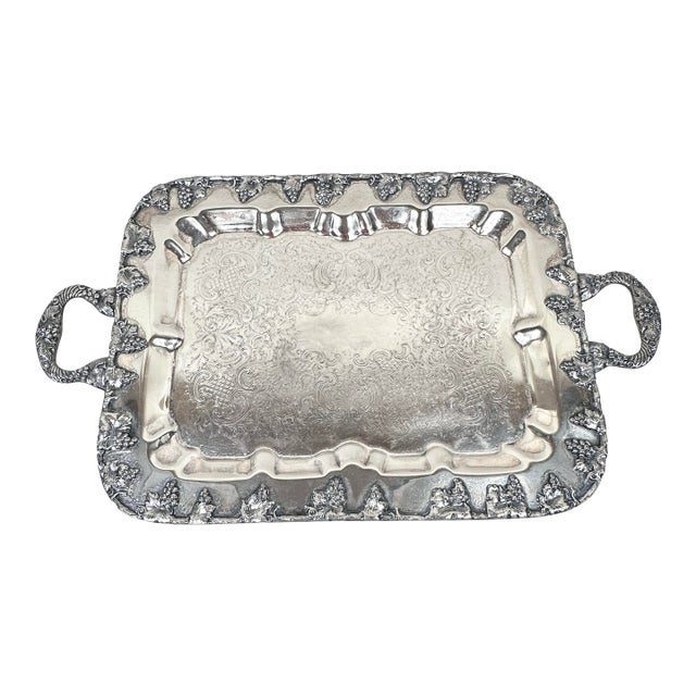 Vintage Large Grapevine Design Serving Tray For Sale