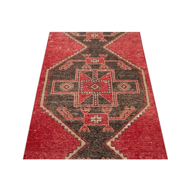 Vintage Turkish Handmade Red Geometric Wool Runner For Sale - Image 4 of 13