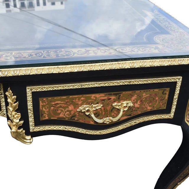 Antique Style French Large Boulle Style Marquetry Desk For Sale - Image 4 of 5