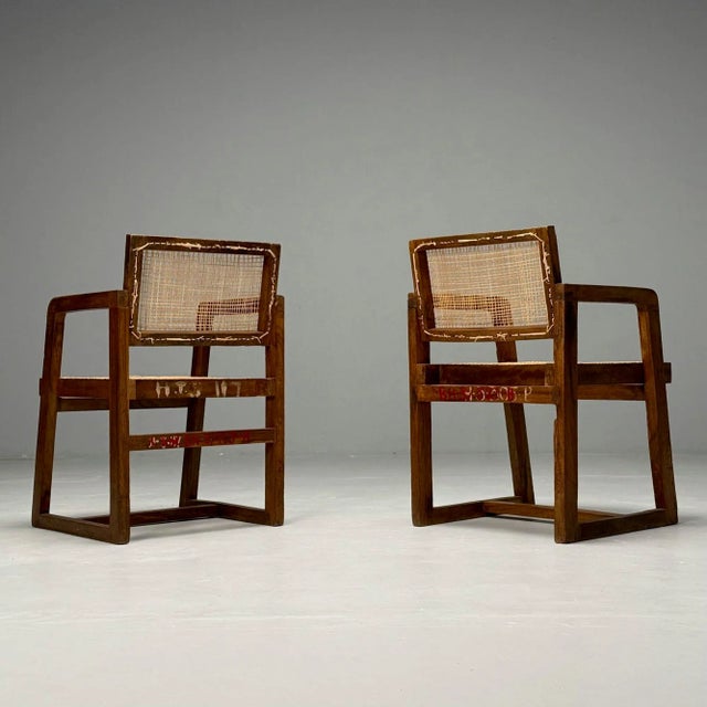 Pierre Jeanneret, French Mid-Century Modern, 12 Box Dining Chairs, Teak, Cane For Sale - Image 9 of 12