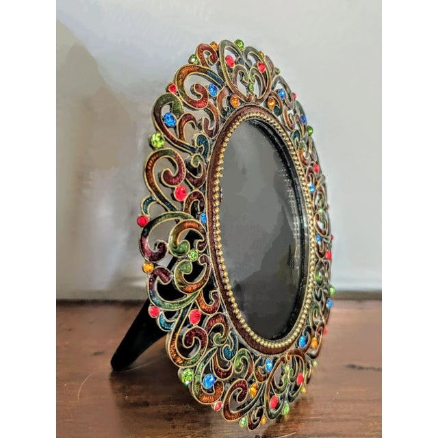 Modern Vintage Enamel Picture Frame With Crystals For Sale - Image 3 of 5