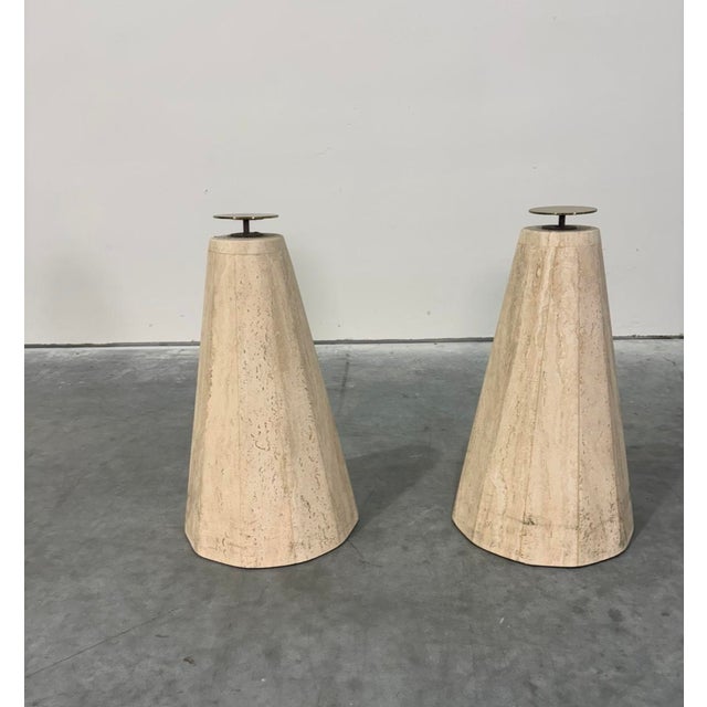Late 20th Century Modernist Side Tables by La Rosa Milano in Travertine and Brass, 1970s For Sale - Image 5 of 13