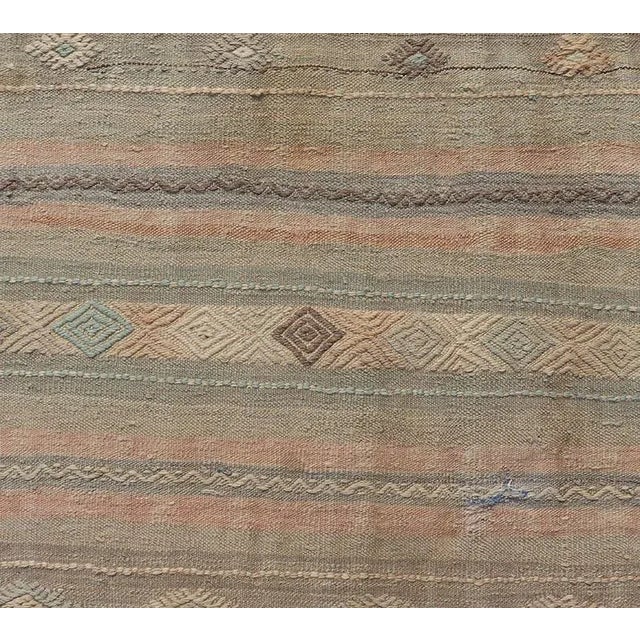 Mid 20th Century Geometric Embroidered Vintage Turkish Flat-Weave Runner in Warm Tones For Sale In Atlanta - Image 6 of 12
