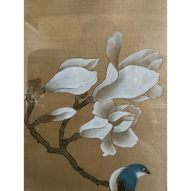Beautiful Framed East Asian Botanical and Bird Painting For Sale - Image 10 of 12