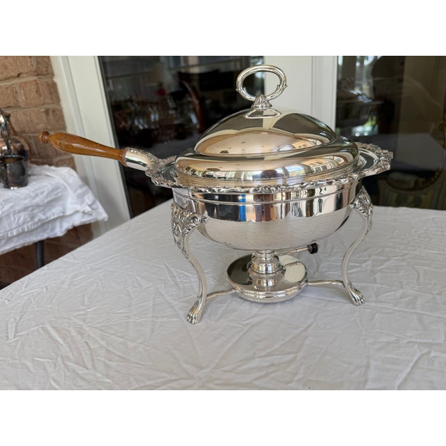 Vintage Crescent No. 549 Silver Plate Chafing Dish With Warming Stand, Lion Paw Feet & Hardwood Handle For Sale - Image 12 of 12