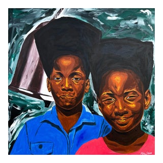 Afro Garcon Et Fille, Acrylic on Canvas, Emmanuel Akolo, (2023) For Sale