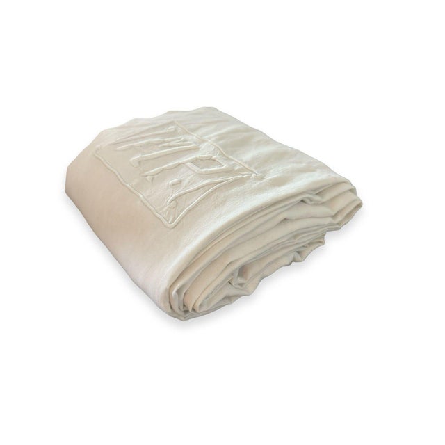 Linen Antique French Linen Sheet White Monogrammed Trousseau Textile Ladderwork Detail Hand Pulled Stitch 1920s Romantic Bedding For Sale - Image 8 of 10
