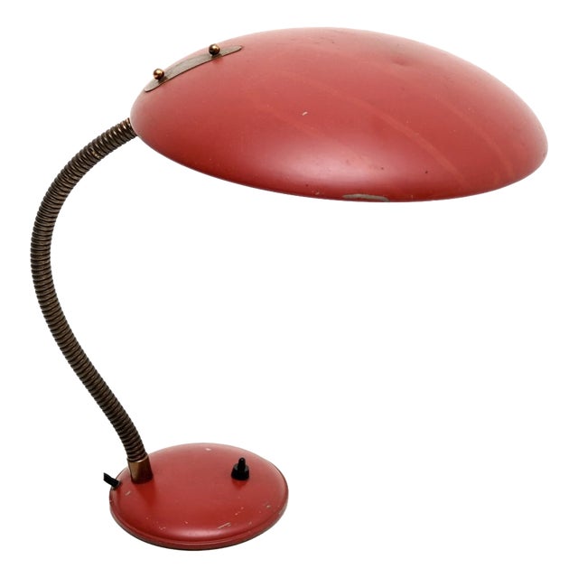 Vintage French Enamelled Tole and Brass Desk Lamp, 1950 For Sale