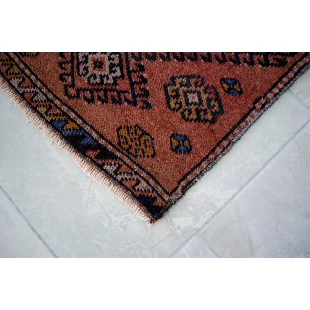 Textile Turkish Rug Hand-Knotted Medallion Pattern Yastik Rug Entry Decor Doormat Rug - 17'' X 40'' For Sale - Image 7 of 8