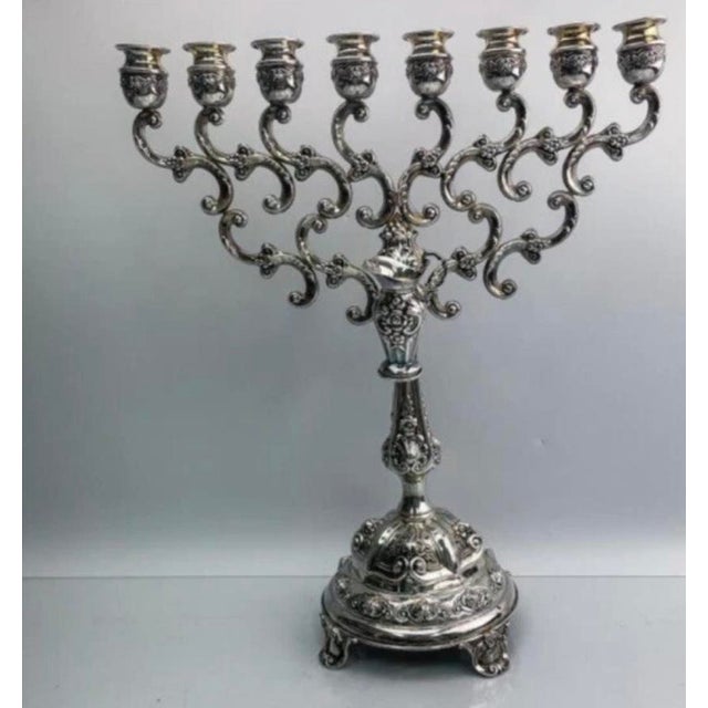 925 Silver Menorah Antique Judaica Large For Sale In New York - Image 6 of 7